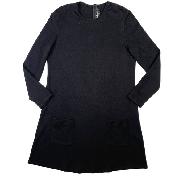 Behar New York Wool Sweater Dress Black A Line Mini Long Sleeves Size L - Picture 4 of 15